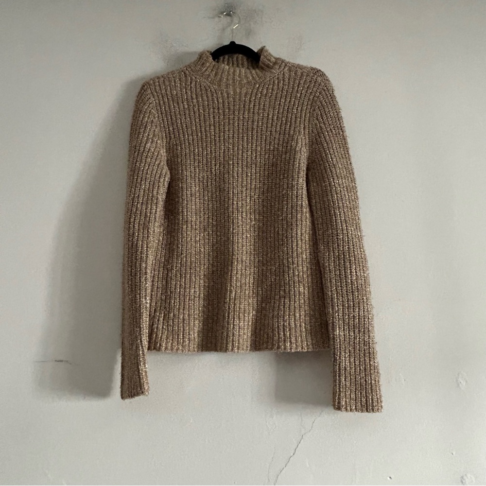 Vintage Ralph Ralph Lauren Tan Knit Mock Neck Sweater Neutral Fisherman Preppy